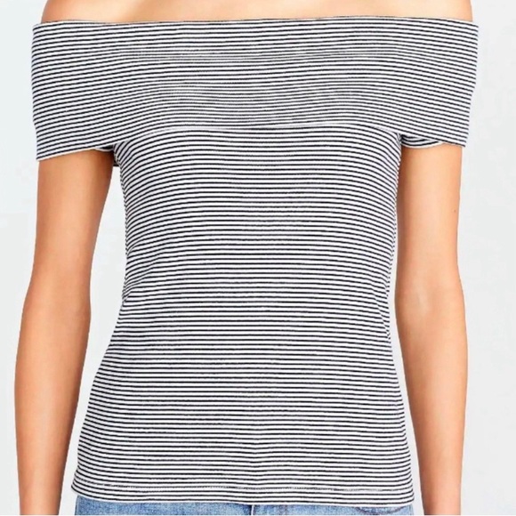J. CREW Off the Shoulder Short Sleeve Striped T-Shirt - Picture 1 of 10